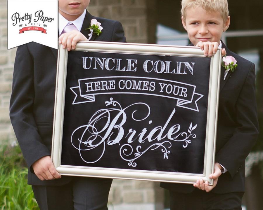 Wedding - Personalized Here Comes the Bride Sign // Chalkboard Printable Wedding Sign // Custom Digital Artwork