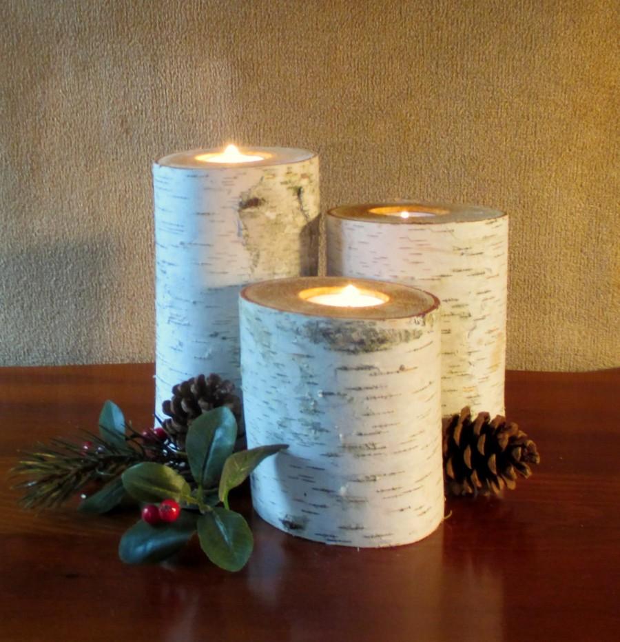 Mariage - Home Decor Birch Candle Holders 7",5",3" Holiday  Wedding Decor  Reception Centerpieces Christmas Interior Design