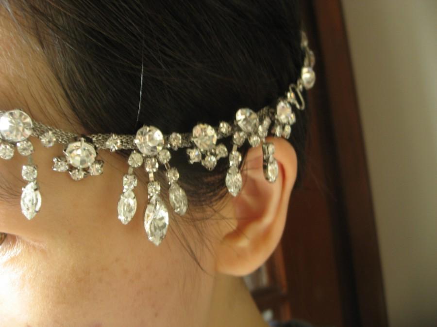 Hochzeit - Wedding Swarovski Rhinestone Crystal Bridal Prom Statement Tiara Hair Clip Hair Chain Accessories
