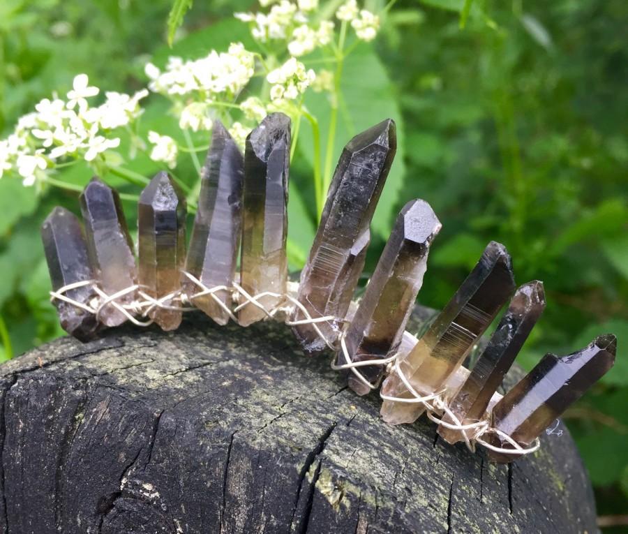 Mariage - Smoky Natural Raw Quartz Comb Small Crown - game of thrones, gothic alternative bride