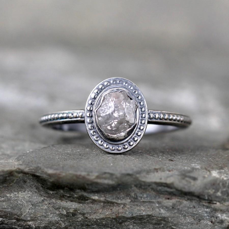 Mariage - Uncut Diamond Ring - Raw Rough Diamond Engagement Rings - Sterling Silver Bezel Set - Vintage Style Wedding Ring - April Birthstone Ring