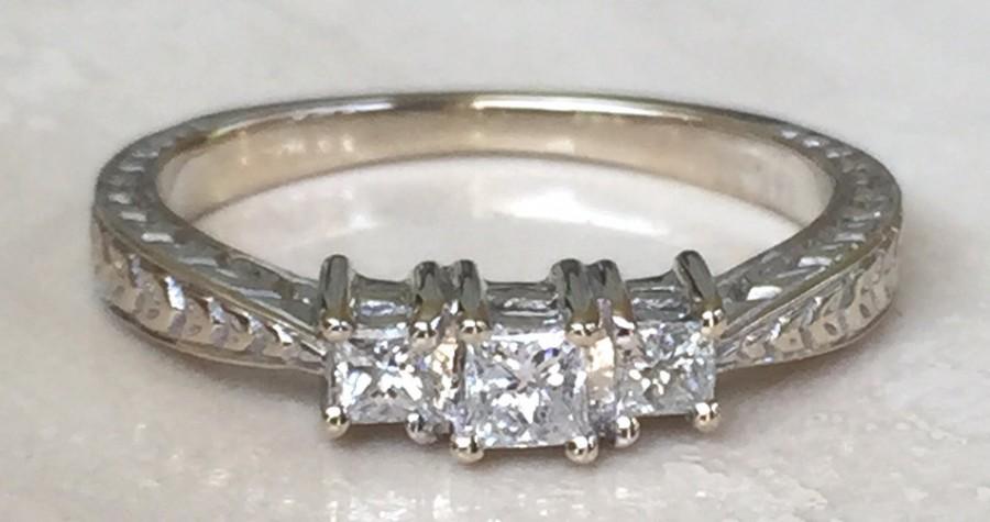 Hochzeit - Wonderful Princess Cut Diamond Ring for Engagement, Anniversary Wedding Past Present Future Weighs 2.9 grams Size 6