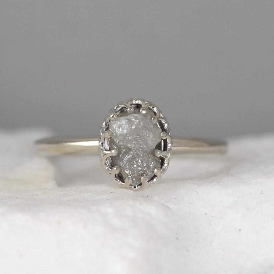 زفاف - White Gold Raw Diamond Ring - Vintage Style Setting - 14K Gold - Rough Uncut Diamond Engagement Rings -April Birthstone - Anniversary Ring