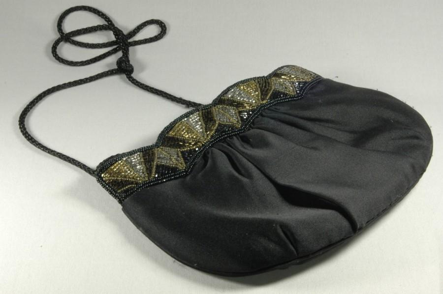 زفاف - Black Satin Style Beaded Evening Day Bag Street Fashion Boho Shoulder Bag With Black Satin Black Silver Copper Bugle and Seed Beaded Purse