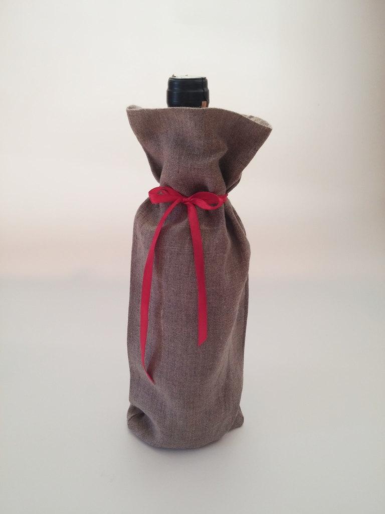 Hochzeit - Bottle Cover - Gray Bag - Wedding Wine Bag  - Linen Wine Bag - Wine Bag - Rustic Wedding - Wine carrier -  Wedding gift