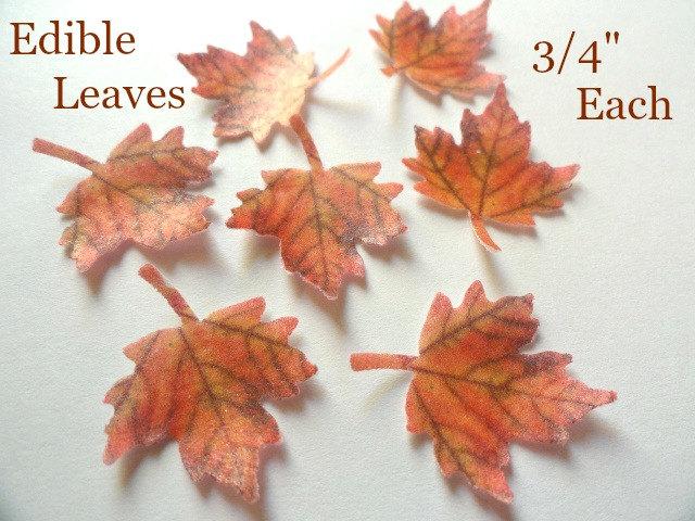 Wedding - FREE SHIP - 32 Orange Maple Leaf Set Small Edible Wafer Paper Leaves 0.75" Pre Cut Decorations Fall Wedding Cakes Bridal Cupcakes Cookies