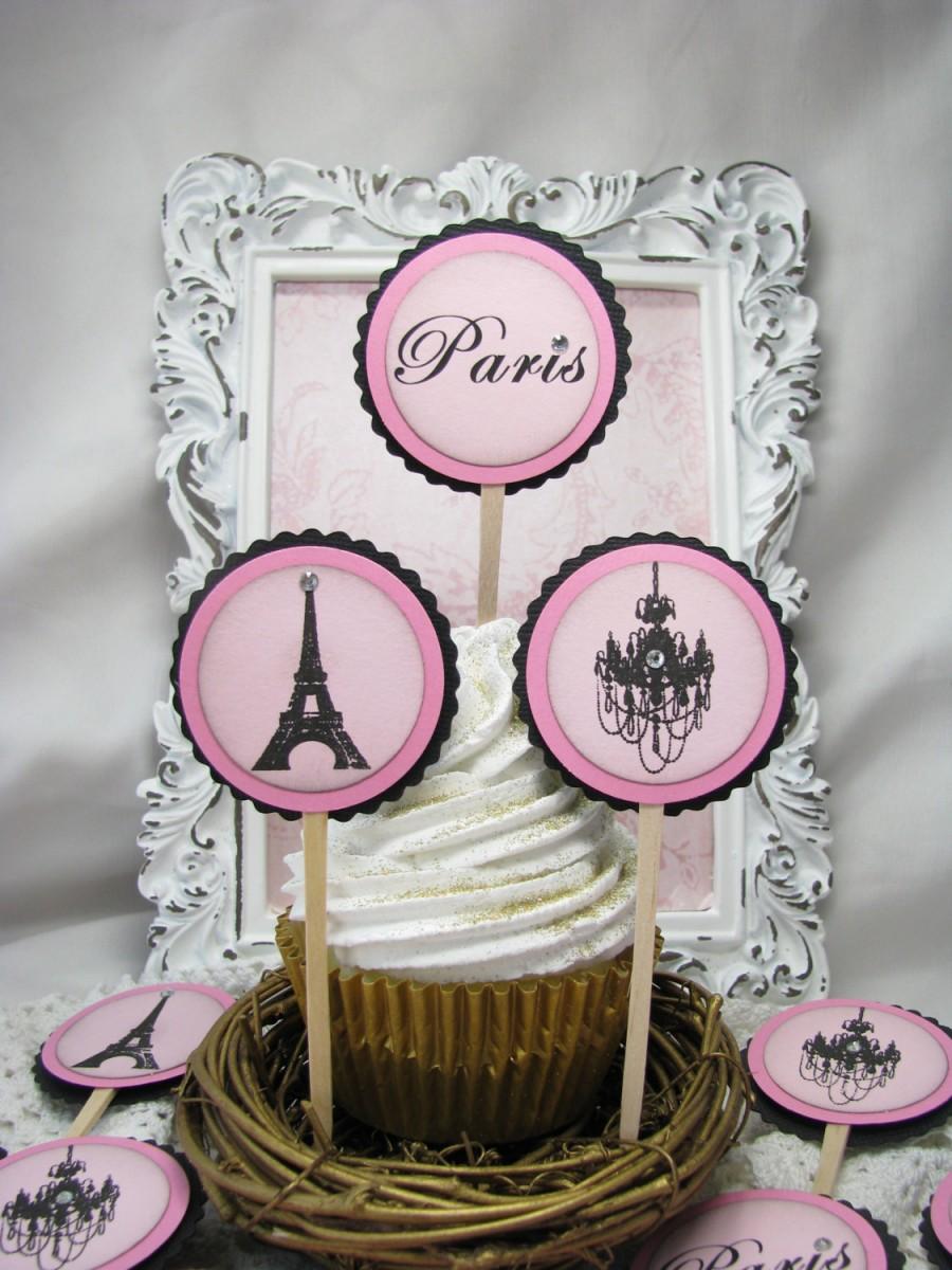 زفاف - Paris Cupcake Toppers, Bridal Shower Favors, Birthday Party, French, Paris, Baby Shower Favors, Dessert Picks, Shabby Chic, Paris -Set of 12