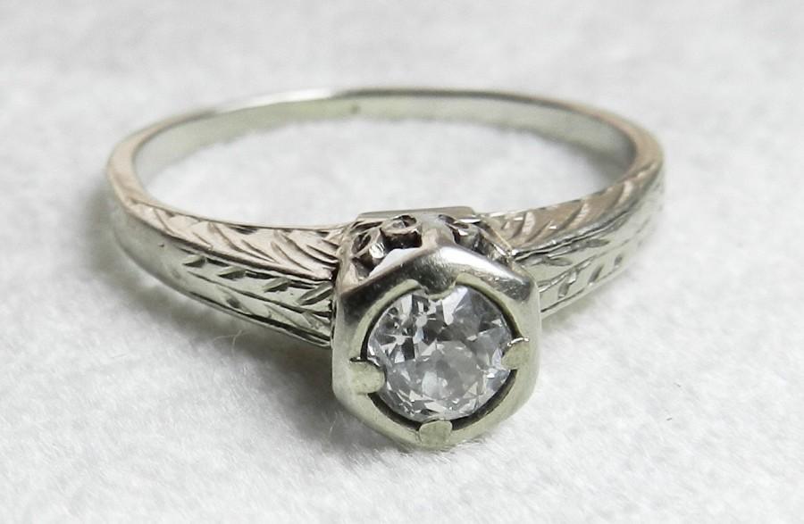 Mariage - Old European Cut Diamond Engagement Ring 14K White Gold Art Deco Diamond Ring 1920s Engagement Ring