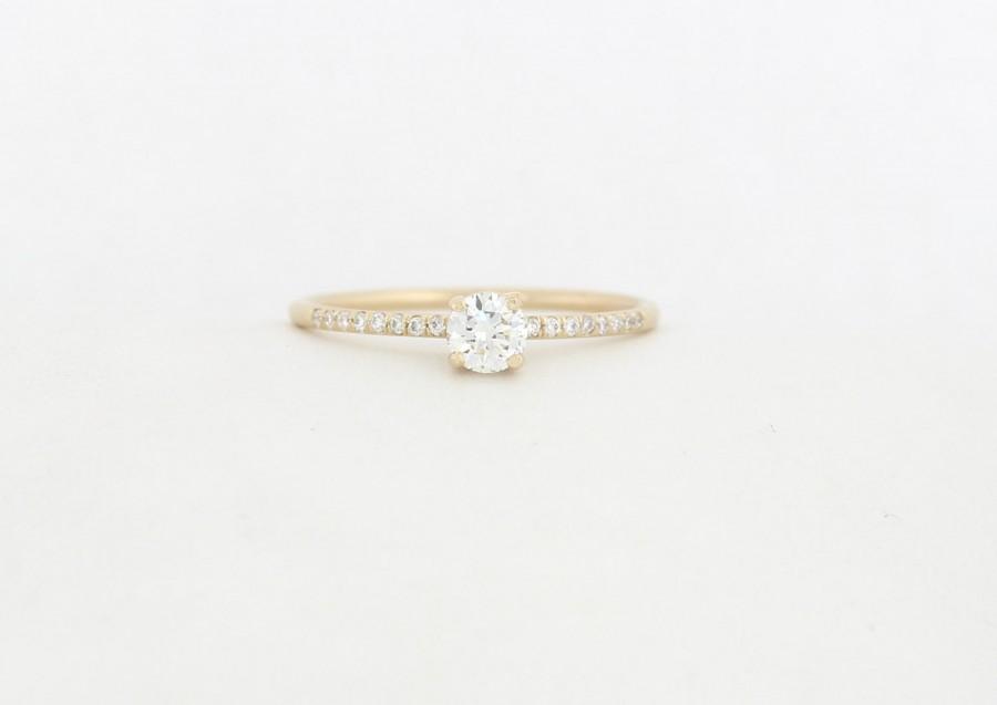 زفاف - Round Brilliant Cut Diamond Engagement Ring With Diamond Band, Diamond Engagment Ring With Micro Pave Diamond Band, Micro Pave Diamond Ring