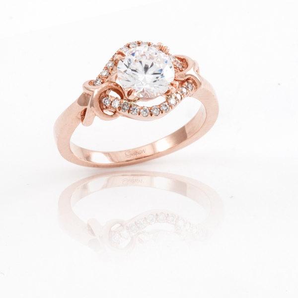 Mariage - Antique Engagement Ring 14K rose gold In Prong Setting Unique Engagement Ring Art Deco Ring Rose Gold Ring Vintage Engagement Ring