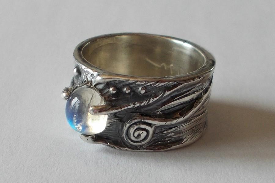 زفاف - Rainbow moonstone, sterling silver ring