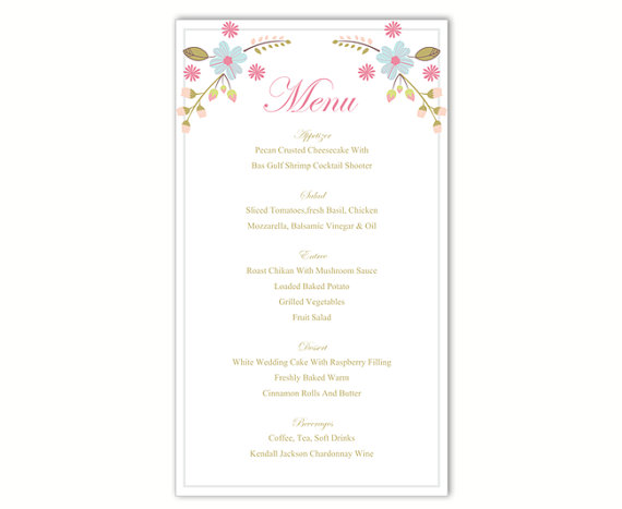 Mariage - Wedding Menu Template DIY Menu Card Template Editable Text Word File Instant Download Colorful Menu Floral Menu Printable Menu 4x7inch