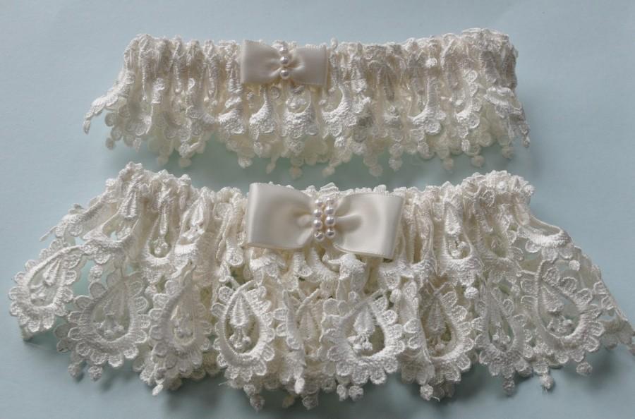 Mariage - Ivory Bridal Garter Set in Ivory Venice Lace