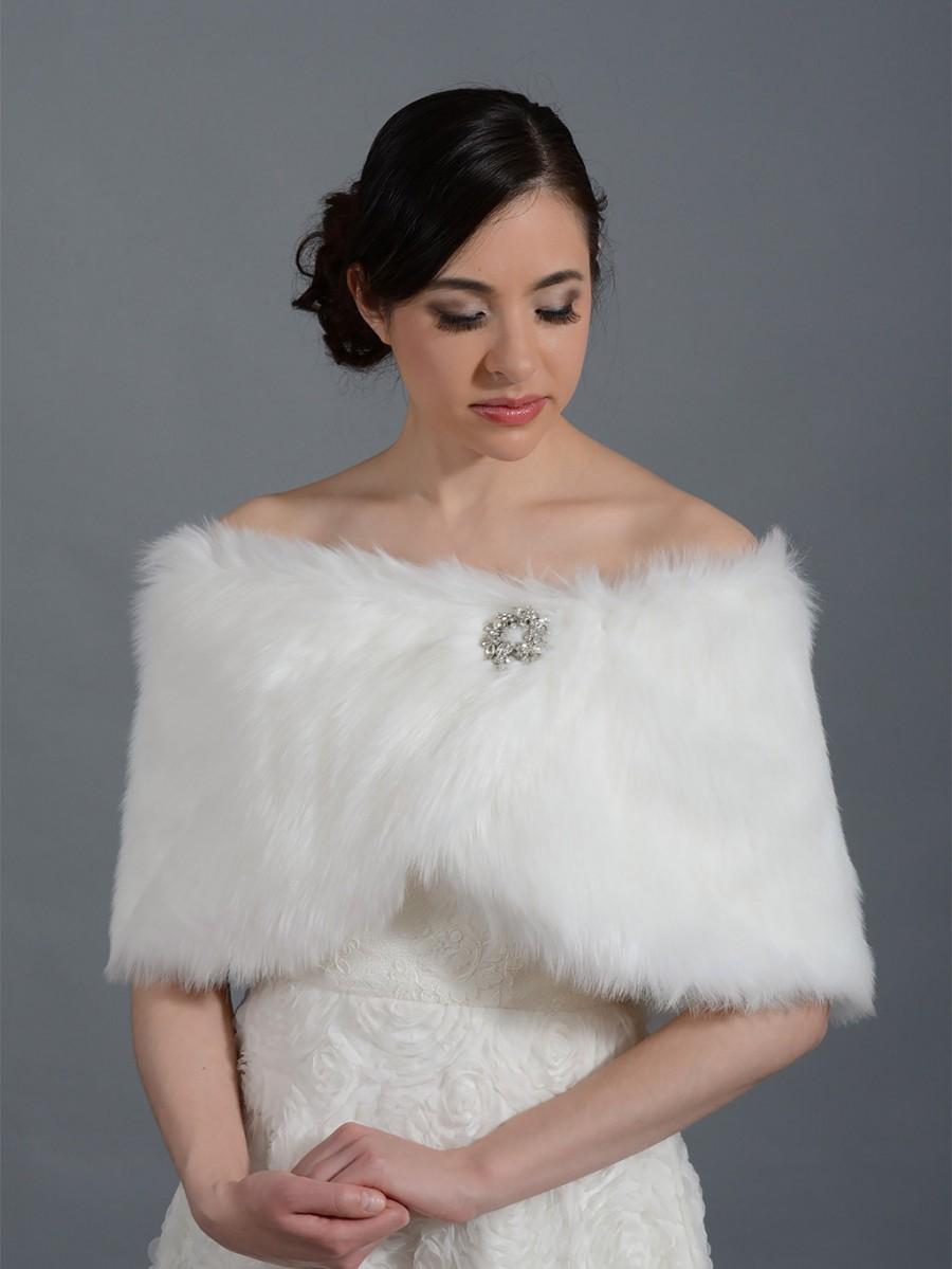 Mariage - Ivory faux fur bridal wrap shrug stole shawl cape FW005-Ivory regular / plus size