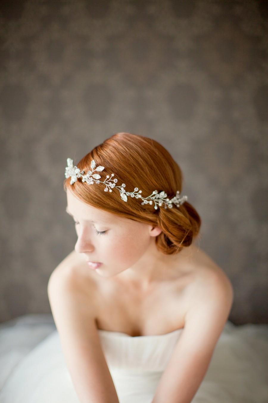 Wedding - Wedding Hair Accessory, Bridal Hair Vine with Crystals Rhinestones Pearls, Silver Beaded Bridal Headpiece - Breathless