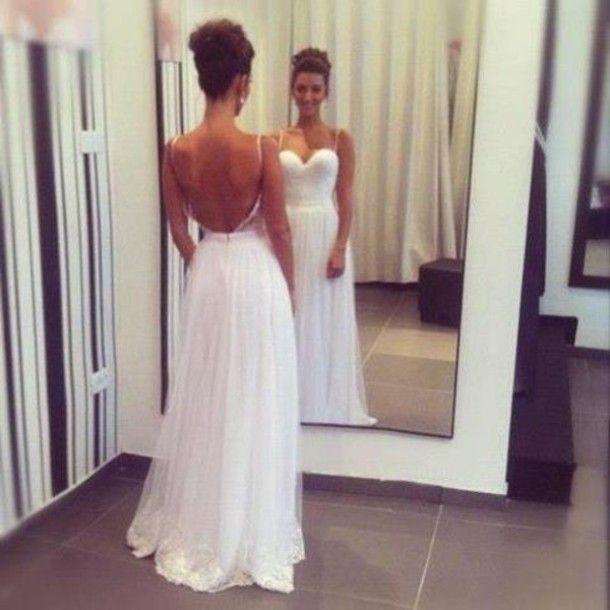Hochzeit - Backless Prom Dresses With Straps White Chiffon Skirt 2015 Simple Long Prom Dress From Dresscomeon