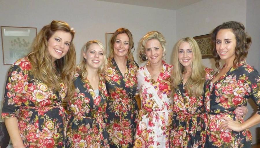 Wedding - Bridesmaids robes, Set of 6, kimono crossover robes, spa wraps, getting ready robes, bridesmaids gifts, floral print, bridal shower.