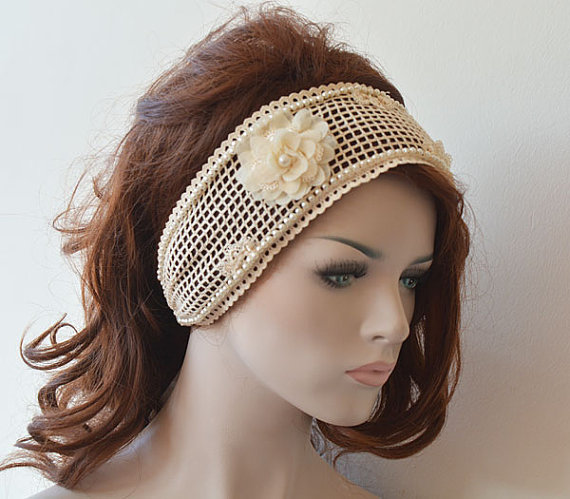 زفاف - Rustic Lace Wedding Headband, Ivory Lace Headband, Bridal Hair Accessory, Wedding Hair Accessory, Wedding Headpiece
