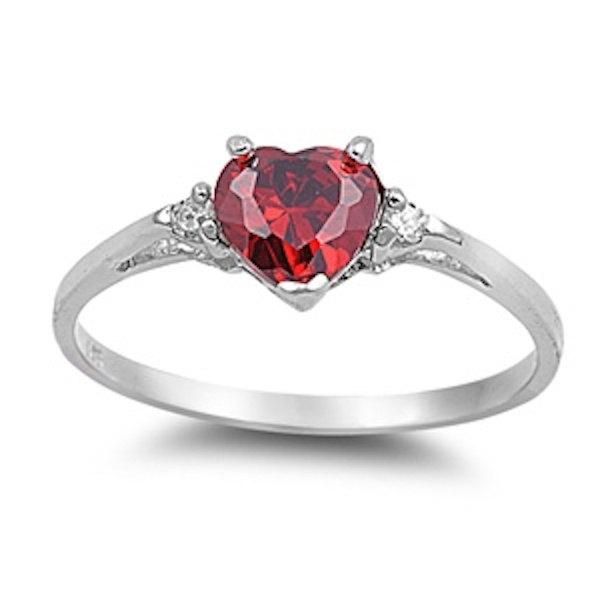 Hochzeit - 0.50 Carat Red Ruby Heart Shape Round Russian CZ 925 Sterling Silver Promise Ring Love Valentines Gift Wedding Engagement Ring