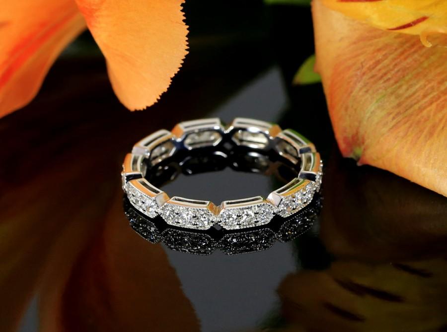 Mariage - 14K White Gold Diamond Eternity Wedding Band with Milgrain, Antique Style (available in yellow gold, rose gold, white gold and platinum)