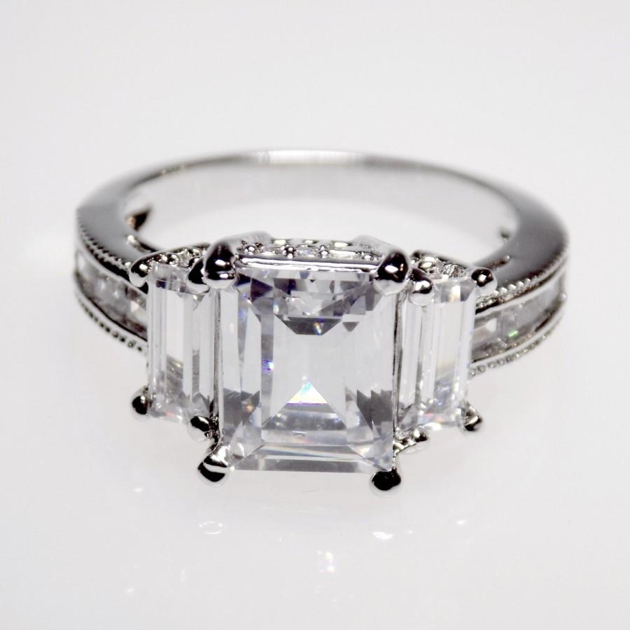 Hochzeit - 5.1 Carat Emerald Cut Engagement Ring Wedding Ring Anniversary Ring Promise Ring size 5 6 7 8 9 10 - MC1081961AZ