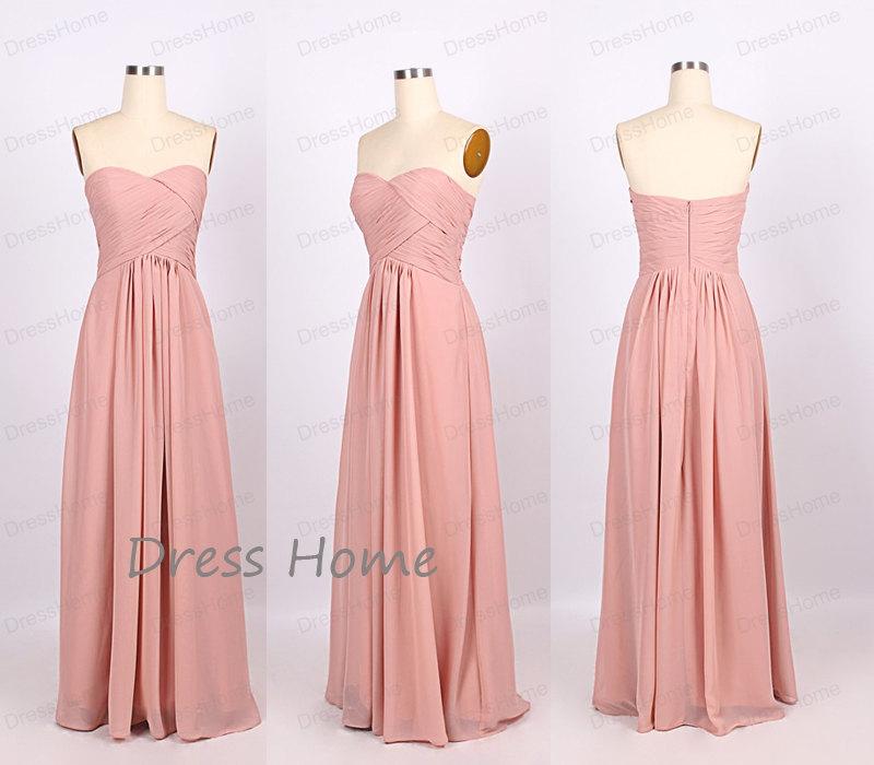 Hochzeit - Blush Pink Sweetheart Long Chiffon Bridesmaid Dress/Simple Long Prom Dress/Cheap Homecoming Dress/Beach Wedding Party Dress DH201