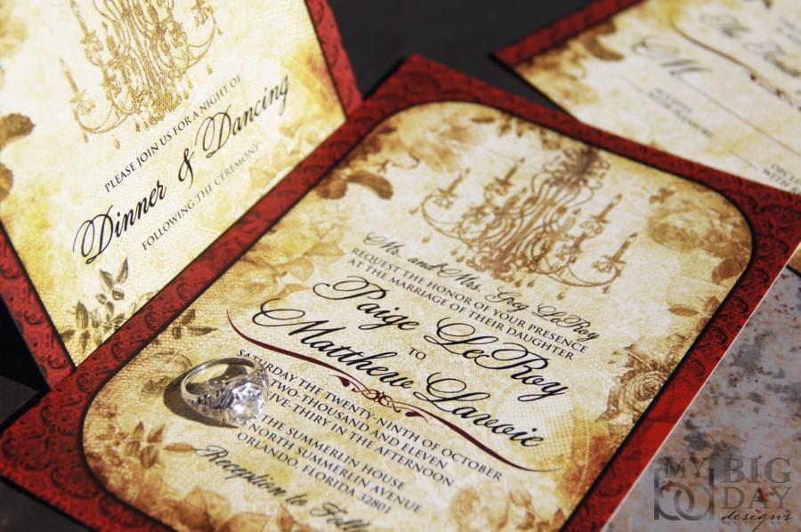 زفاف - Laced Antiquity wedding invitation Set. Vintage chandelier wedding invitations. Lace and roses wedding invitations