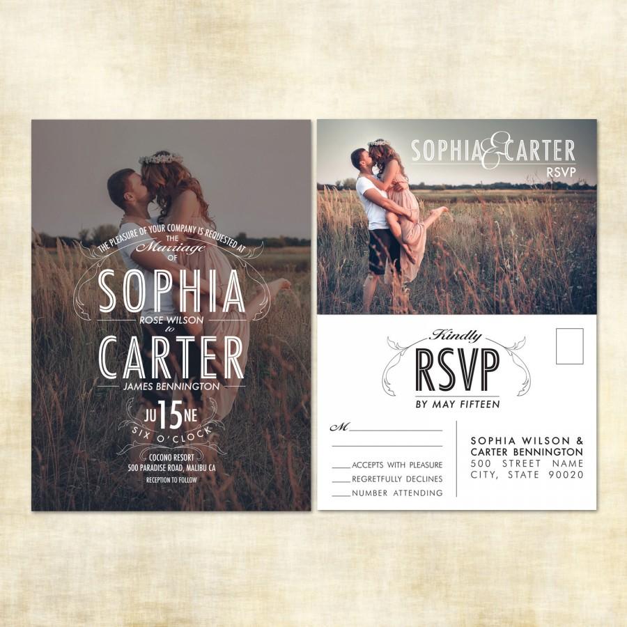 Hochzeit - Digital Photo Wedding Invitation and RSVP Postcard (Printable Digital Files)