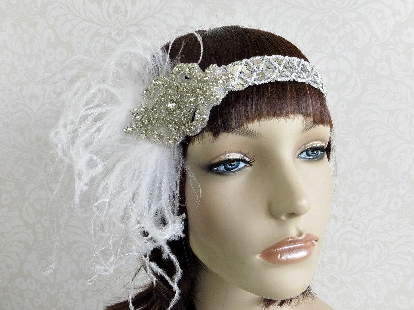 Wedding - Vintage Inspired Silver Rhinestone Headband, 1920s Headband Flapper Womans Headband Great Gatsby Headpiece, 1920s Hair Accessory Roaring 20s