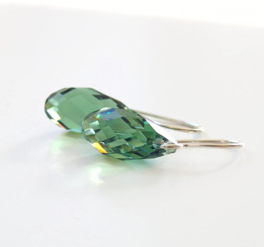 Mariage - Erinite Green Teardrop Crystal Briolette Earrings - Bridesmaid Jewelry