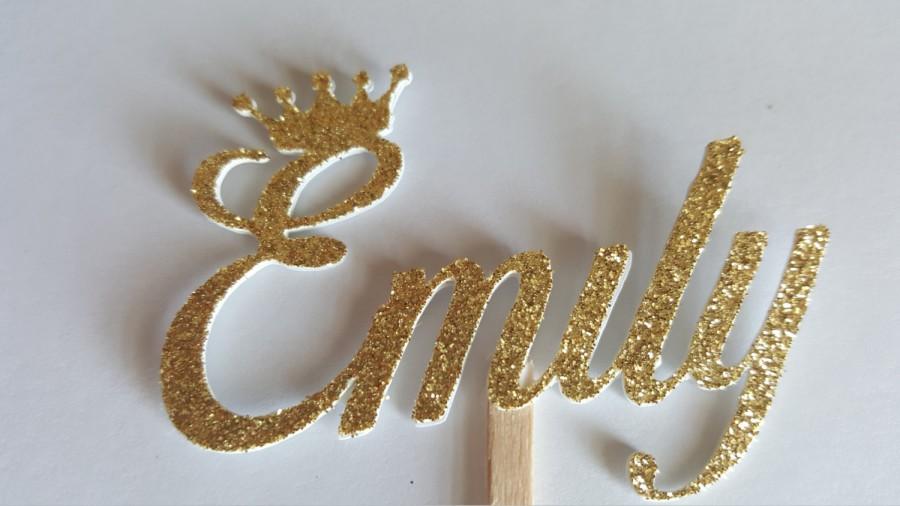 Свадьба - gold name cupcake topper, name cake topper, party cake toppers, princess cake topper, custom cake topper, cupcake toppers, glitter 6 pc