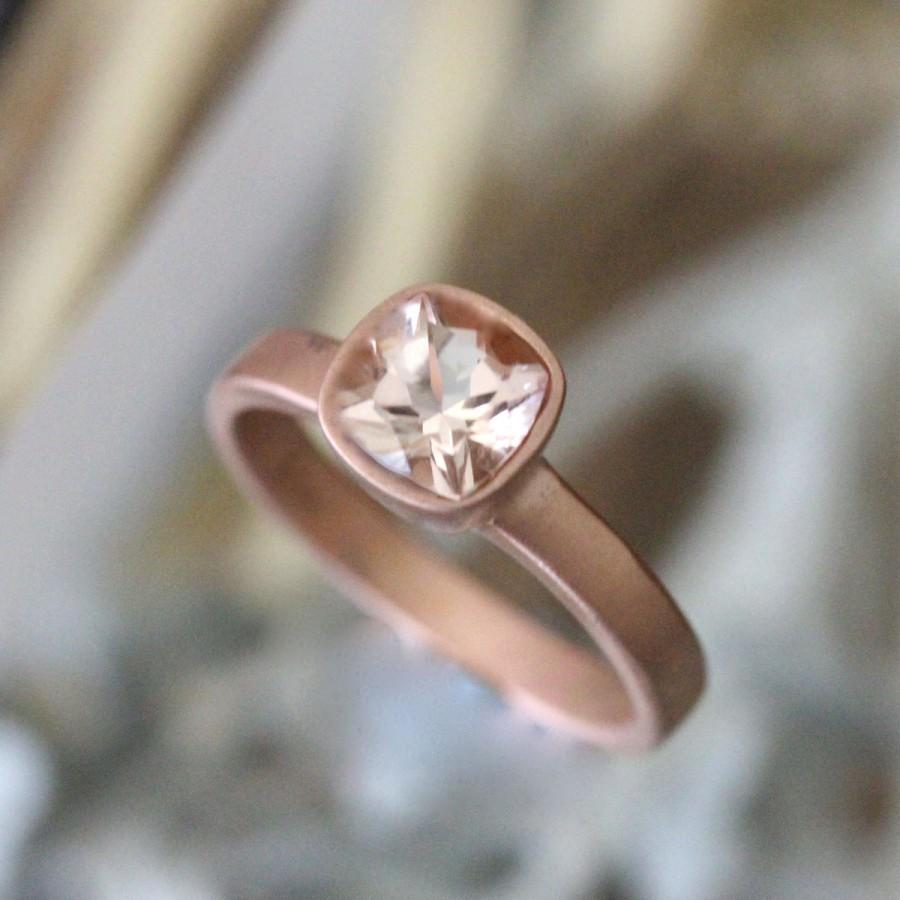 زفاف - Genuine Morganite 14K Rose Gold Ring, Gemstone RIng, Cushion Shape Ring, Eco Friendly, Engagement Ring, Stacking Ring - Made To Order