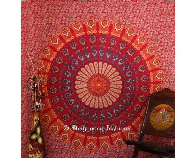 زفاف - Red Boho Mandala wall Tapestry