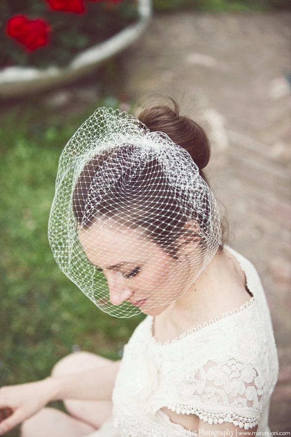Wedding - Full Birdcage Veil, Bridal Veil, Wedding Veil. Pouf Veil, Chic Vintage Inspired Veil *Sophia*