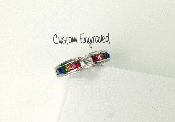 Mariage - Personalized LGBT Rainbow Engagement promise ring stainless steel custom engraved gay pride commitment ring