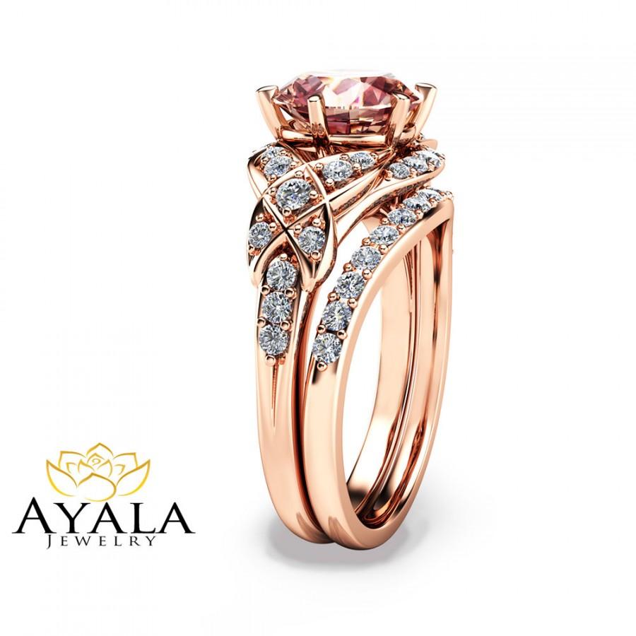 Свадьба - 14K Rose Gold Vintage Engagement Ring Rose Gold Morganite Ring Peach Pink Morganite Wedding Rings Set Unique Engagement Ring