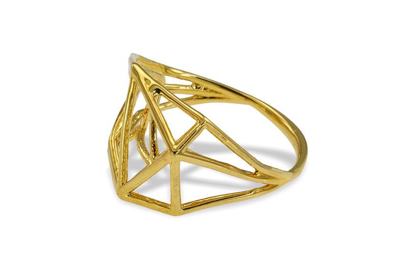 Wedding - Geometric Gold Ring, Architecture Structure Ring, 3D Ring in 14K Gold, Engagement Ring,  Free Shipping