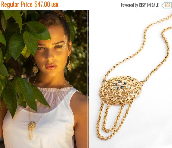 Wedding - 15% SALE Long gold necklace with pendant, Long gold necklace, Long pendant necklace, Pendant necklace, Gold pendant necklace, Gold bridal je