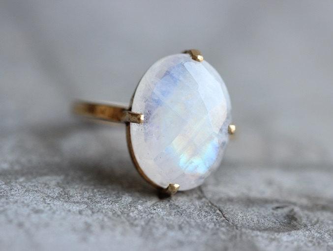Mariage - Rainbow moonstone Ring - 18k gold Moonstone ring - Valentines day - wedding ring - gold ring- promise ring