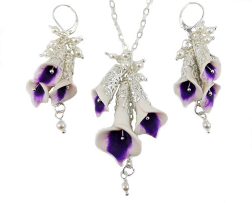 Hochzeit - Cascading Picasso Calla Lily Jewelry Set