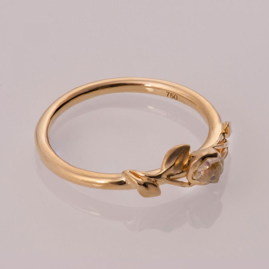زفاف - Leaves Engagement Ring - 14K Gold and  Rough Diamond engagement ring, Unique Engagement ring, rough diamond ring, raw diamond ring