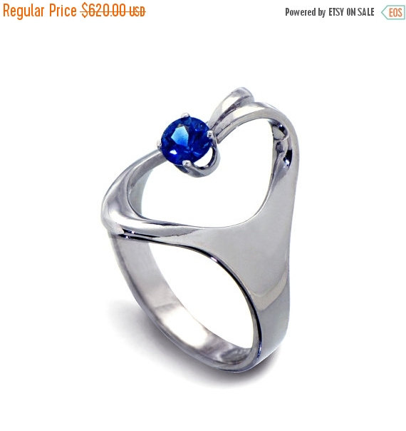 زفاف - Black Friday SALE - ISIDE Unique Blue Sapphire Engagement  Ring, Blue Sapphire Ring, Solitaire Engagement Ring, 14k White Gold Ring, Italian