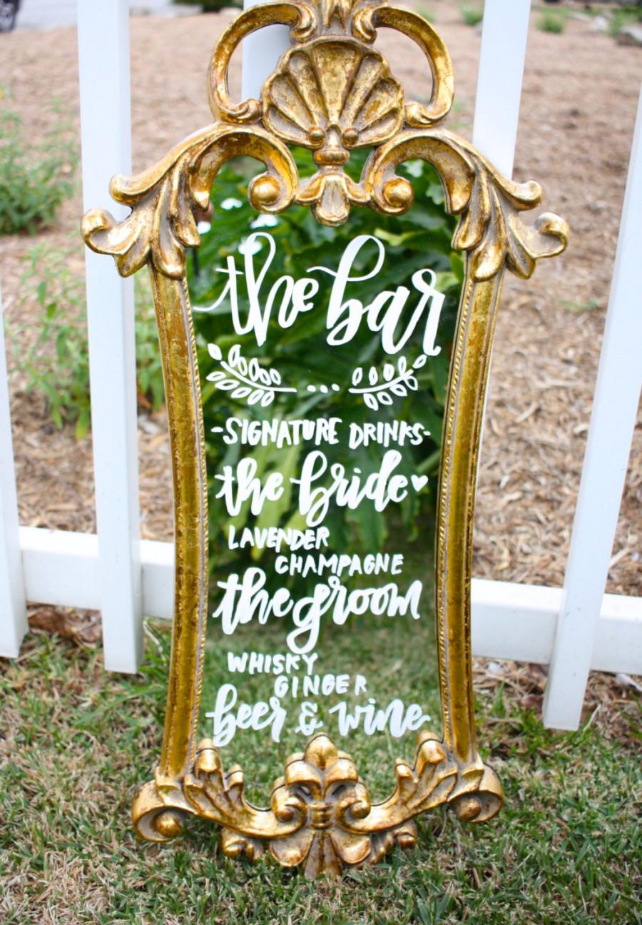 زفاف - Wedding mirror menu / handlettered mirror / dessert menu / wedding sign / gold mirror / chalkboard sign / vintage mirror / gold ornate