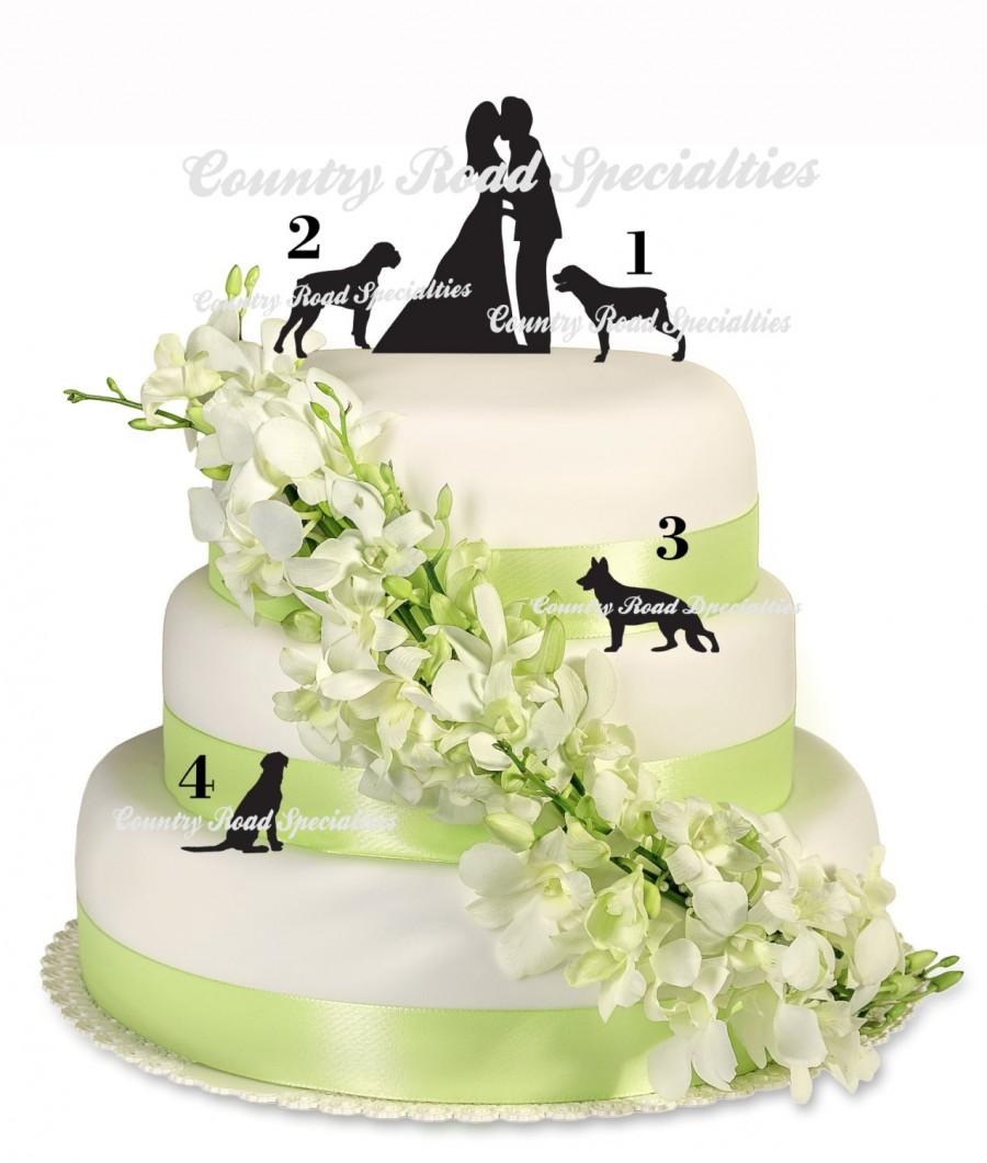 Mariage - Pets With Silhouete Kissng Bride and Groom Wedding Cake Topper