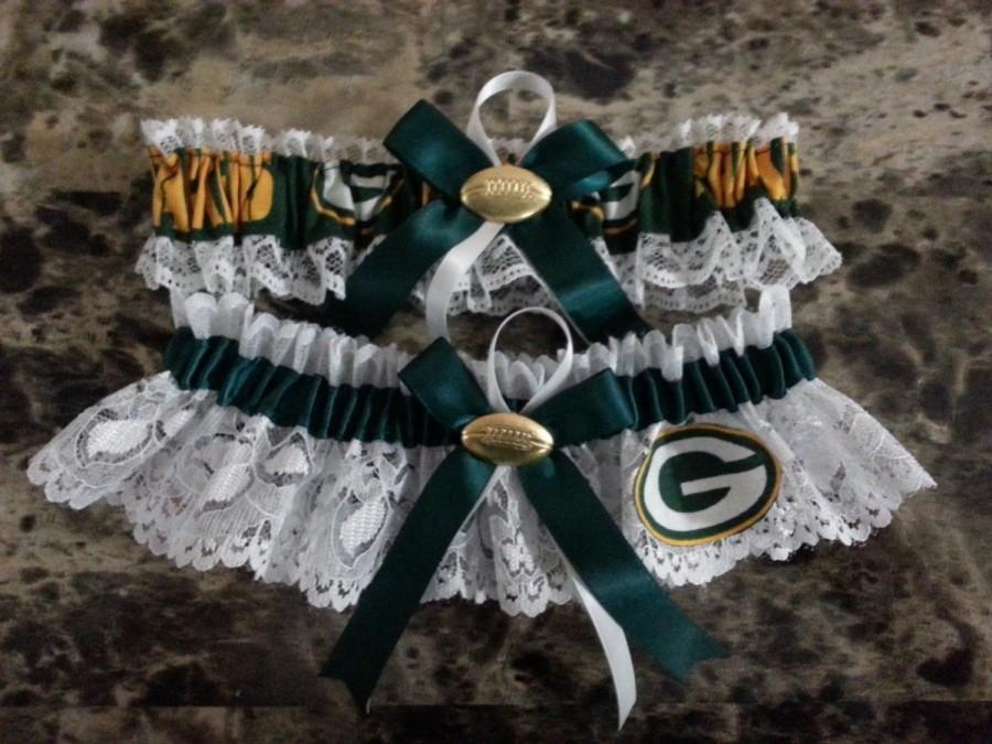 Свадьба - NFL Green Bay Packers white lace Wedding Garter set any size color or style