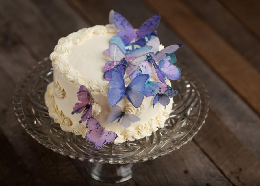 Свадьба - Edible Butterfly Lavender Purple Cake/ Cupcake topper   Set of 15
