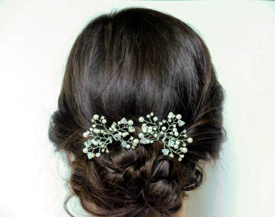 Wedding - Bridal Hair Pin, Wedding Hair Accessory, Swarovski Crystal Hair Pins,  Hair vine,Pearl Crystal Hair Pins