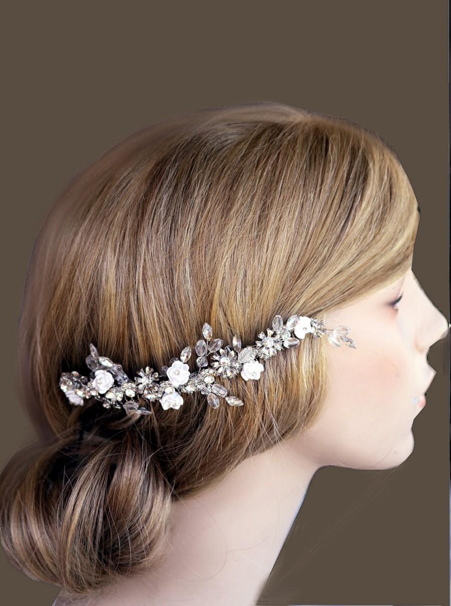 Hochzeit - 6  inches long Veil Comb, Bridal comb, Crystal, Wedding Accessory, Bridal hair comb, Tiara, Swarovski, white flowers , roses
