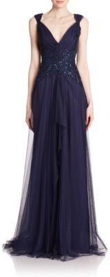 Mariage - Marchesa Notte Pleated Embroidered-Detail Gown
