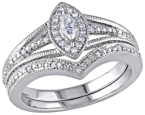 Mariage - Diamond 1/3 CT. T.W. Marquise and Round Diamond Bridal Ring Set in Sterling Silver (GH I2-I3)
